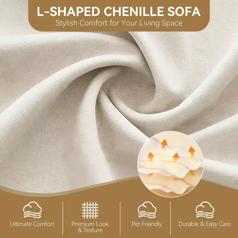 Canapé d'angle convertible, en chenille, avec rangement dissimulé, petit canapé de salon, réversible, pour petits espaces