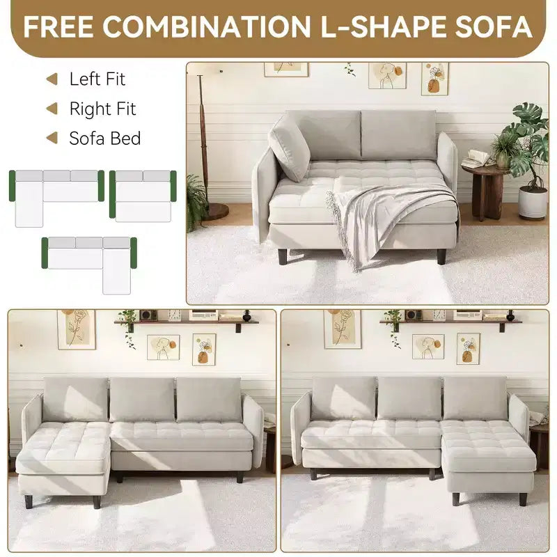 Canapé d'angle convertible, en chenille, avec rangement dissimulé, petit canapé de salon, réversible, pour petits espaces