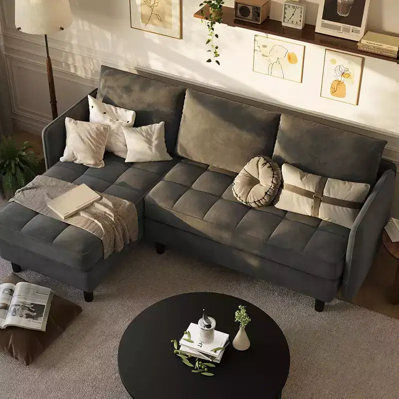 Canapé d'angle convertible, en chenille, avec rangement dissimulé, petit canapé de salon, réversible, pour petits espaces