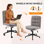 VINGLI Chaise de bureau sans accoudoirs à dossier mi-haut avec roulettes/sans roulettes, chaise de coiffeuse pivotante à 360° avec coussin épais en lin gris foncé