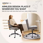 VINGLI Chaise de bureau sans accoudoirs à dossier mi-haut avec roulettes/sans roulettes, chaise de coiffeuse pivotante à 360° avec coussin épais en lin gris foncé