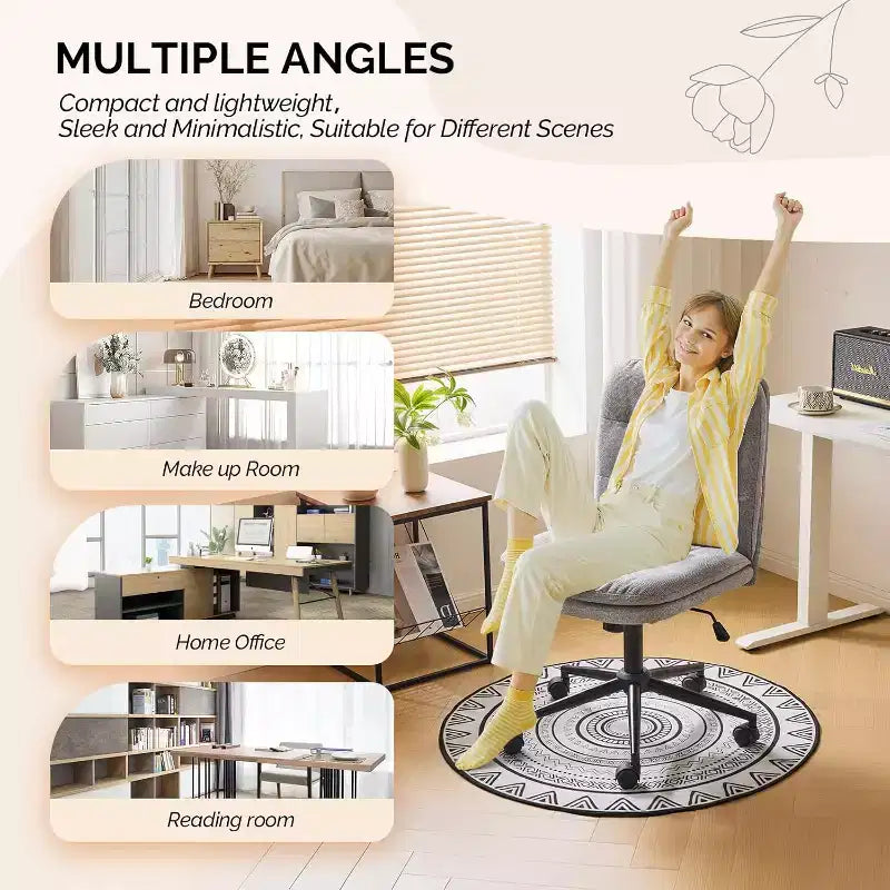 VINGLI Chaise de bureau sans accoudoirs à dossier mi-haut avec roulettes/sans roulettes, chaise de coiffeuse pivotante à 360° avec coussin épais en lin gris foncé