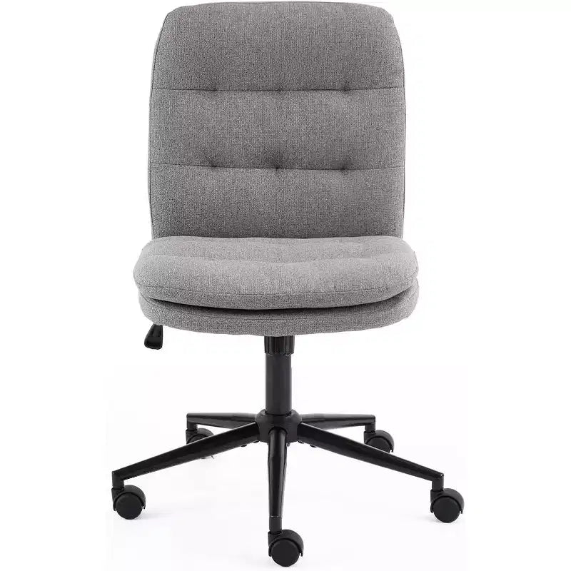 VINGLI Chaise de bureau sans accoudoirs à dossier mi-haut avec roulettes/sans roulettes, chaise de coiffeuse pivotante à 360° avec coussin épais en lin gris foncé