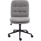 VINGLI Chaise de bureau sans accoudoirs à dossier mi-haut avec roulettes/sans roulettes, chaise de coiffeuse pivotante à 360° avec coussin épais en lin gris foncé