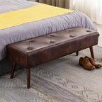 Banc Ottomane Furniliving 44 pouces pour Chambre à Coucher, Rembourré en Faux Cuir avec Pieds en Bois pour Salon/Chambre à Coucher/Entrée