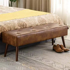 Banc Ottomane Furniliving 44 pouces pour Chambre à Coucher, Rembourré en Faux Cuir avec Pieds en Bois pour Salon/Chambre à Coucher/Entrée