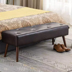 Banc Ottomane Furniliving 44 pouces pour Chambre à Coucher, Rembourré en Faux Cuir avec Pieds en Bois pour Salon/Chambre à Coucher/Entrée