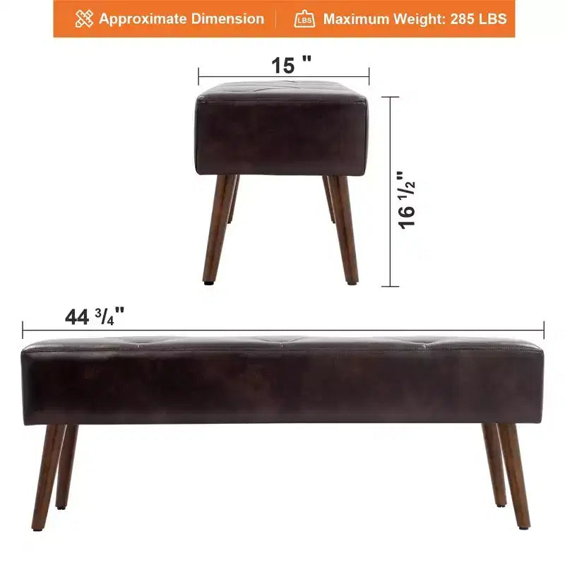 Banc Ottomane Furniliving 44 pouces pour Chambre à Coucher, Rembourré en Faux Cuir avec Pieds en Bois pour Salon/Chambre à Coucher/Entrée