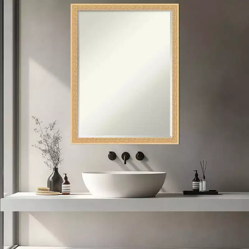 Miroir mural de salle de bain Amanti Art Bethany, encadré de bois biseauté d'un demi-pouce
