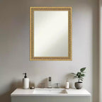Amanti Art Carter Miroir mural de salle de bain avec cadre en bois doré foncé non biseauté