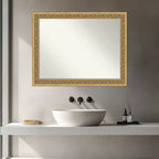 Amanti Art Carter Miroir mural de salle de bain avec cadre en bois doré foncé non biseauté