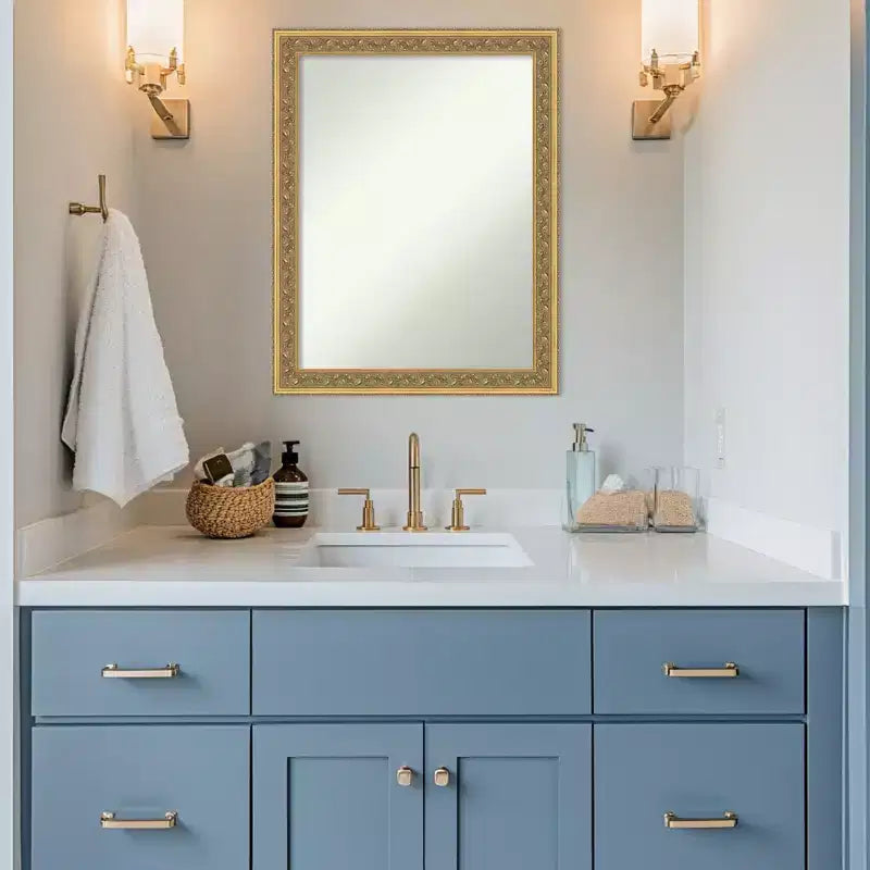 Amanti Art Carter Miroir mural de salle de bain avec cadre en bois doré foncé non biseauté