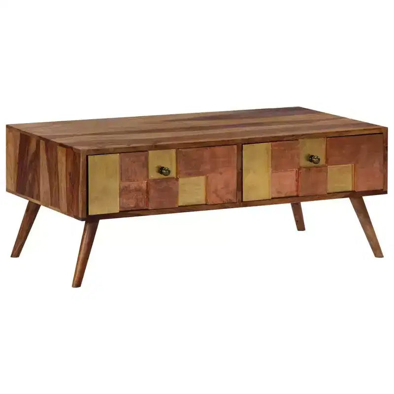 vidaXL Table basse bois massif miel 100x50x39 cm Incrustations décoratives