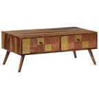 vidaXL Table basse bois massif miel 100x50x39 cm Incrustations décoratives