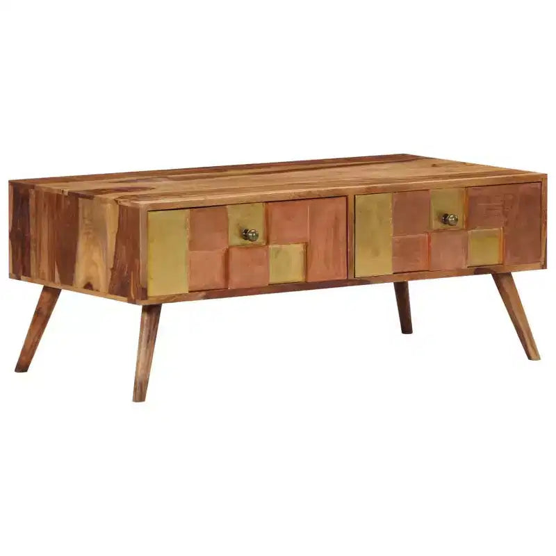 vidaXL Table basse bois massif miel 100x50x39 cm Incrustations décoratives