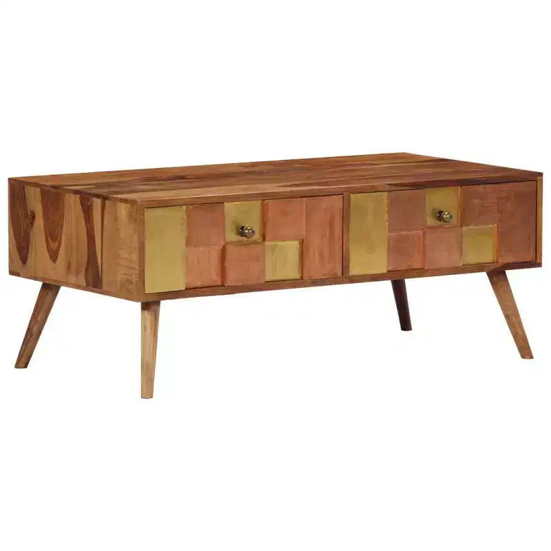 vidaXL Table basse bois massif miel 100x50x39 cm Incrustations décoratives