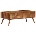 vidaXL Table basse bois massif miel 100x50x39 cm Incrustations décoratives