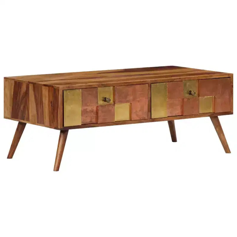 vidaXL Table basse bois massif miel 100x50x39 cm Incrustations décoratives