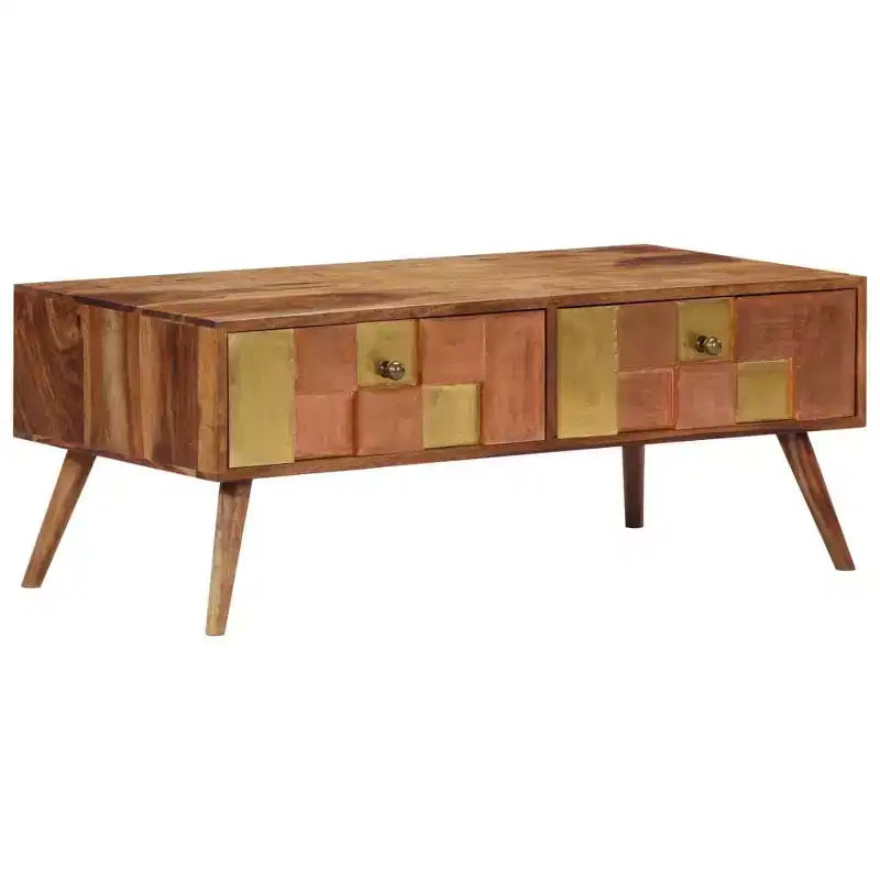 vidaXL Table basse bois massif miel 100x50x39 cm Incrustations décoratives
