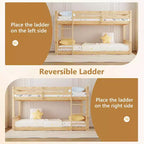 JOYMOR Lit superposé jumeau bas pour enfants/juniors, cadre de lit superposé double en bois avec garde-corps et échelle pour garçons et filles, matelas non inclus