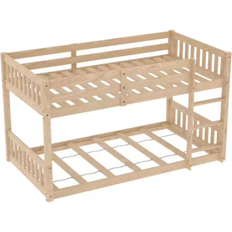 JOYMOR Lit superposé jumeau bas pour enfants/juniors, cadre de lit superposé double en bois avec garde-corps et échelle pour garçons et filles, matelas non inclus