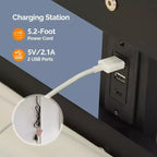 Lit mezzanine VINGLI entièrement en bois avec station de recharge USB/LED, lit en bois massif avec barreaux plats, garde-corps de 38 cm de haut, pas besoin de sommier, noir