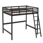Lit mezzanine VINGLI entièrement en bois avec station de recharge USB/LED, lit en bois massif avec barreaux plats, garde-corps de 38 cm de haut, pas besoin de sommier, noir