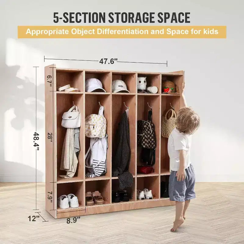 Casier de rangement pour enfants, portemanteau roulant avec crochets et compartiments, conception sûre pour les enfants, pour l'école, la salle de classe, le vestiaire, la garderie