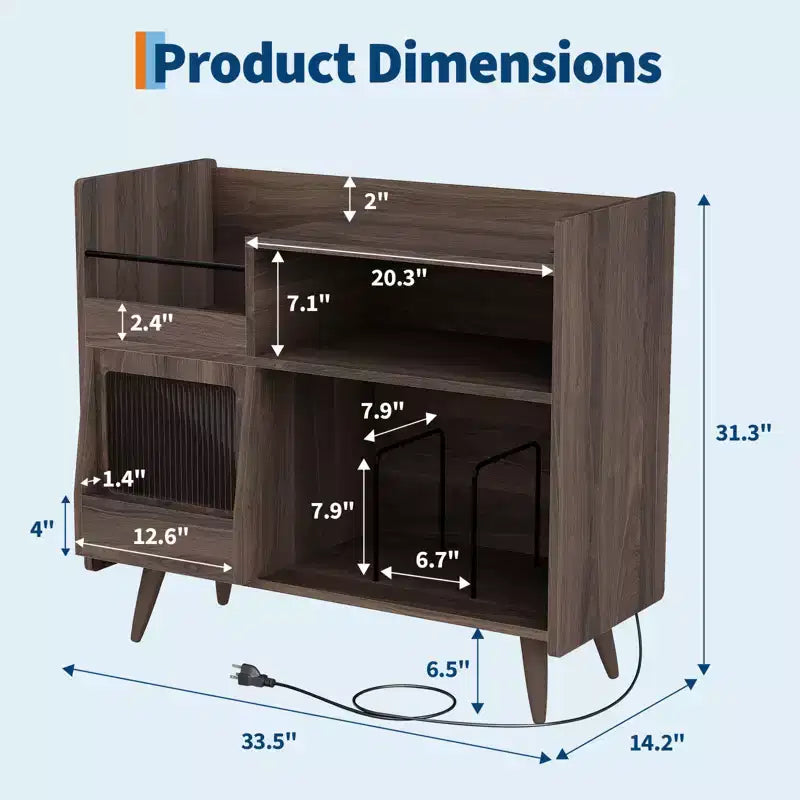 Meuble de rangement pour tourne-disque en vinyle rustique, support pour tourne-disque, capacité jusqu'à 350 albums, table de tourne-disque pour chambre à coucher