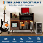 Meuble de rangement pour tourne-disque en vinyle rustique, support pour tourne-disque, capacité jusqu'à 350 albums, table de tourne-disque pour chambre à coucher