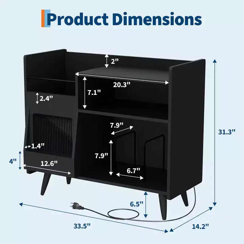 Meuble de rangement pour tourne-disque en vinyle rustique, support pour tourne-disque, capacité jusqu'à 350 albums, table de tourne-disque pour chambre à coucher