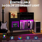 Meuble de rangement pour tourne-disque en vinyle rustique, support pour tourne-disque, capacité jusqu'à 350 albums, table de tourne-disque pour chambre à coucher