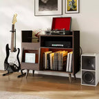 Meuble de rangement pour tourne-disque en vinyle rustique, support pour tourne-disque, capacité jusqu'à 350 albums, table de tourne-disque pour chambre à coucher