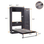 Lit escamotable avec armoire et tiroirs, lits armoire escamotables pour chambre d'amis et bureau, gris