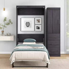 Lit escamotable avec armoire et tiroirs, lits armoire escamotables pour chambre d'amis et bureau, gris