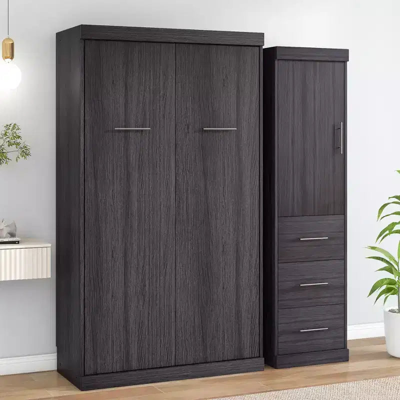 Lit escamotable avec armoire et tiroirs, lits armoire escamotables pour chambre d'amis et bureau, gris
