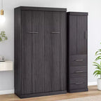 Lit escamotable avec armoire et tiroirs, lits armoire escamotables pour chambre d'amis et bureau, gris