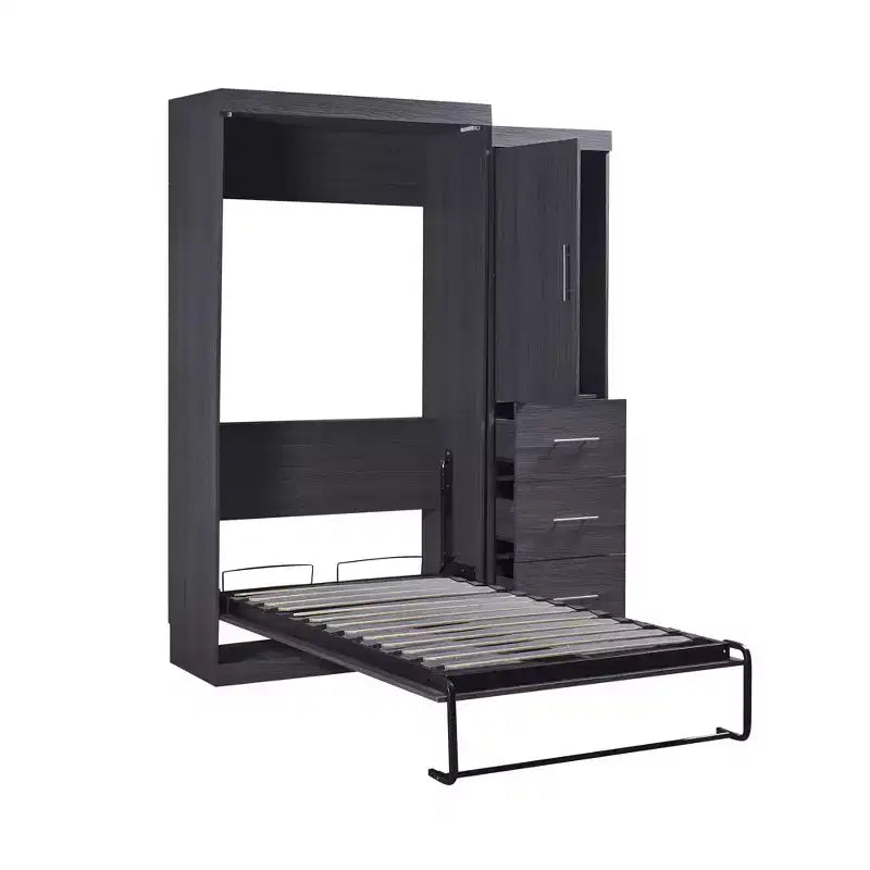 Lit escamotable avec armoire et tiroirs, lits armoire escamotables pour chambre d'amis et bureau, gris