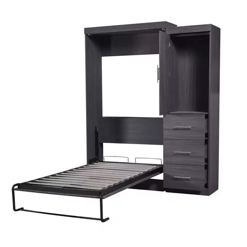 Lit escamotable avec armoire et tiroirs, lits armoire escamotables pour chambre d'amis et bureau, gris