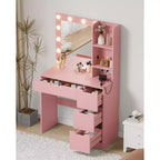 COZONY Coiffeuse avec miroir et lumières LED, Table de maquillage avec tiroirs et station de charge pour chambre à coucher
