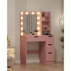 COZONY Coiffeuse avec miroir et lumières LED, Table de maquillage avec tiroirs et station de charge pour chambre à coucher