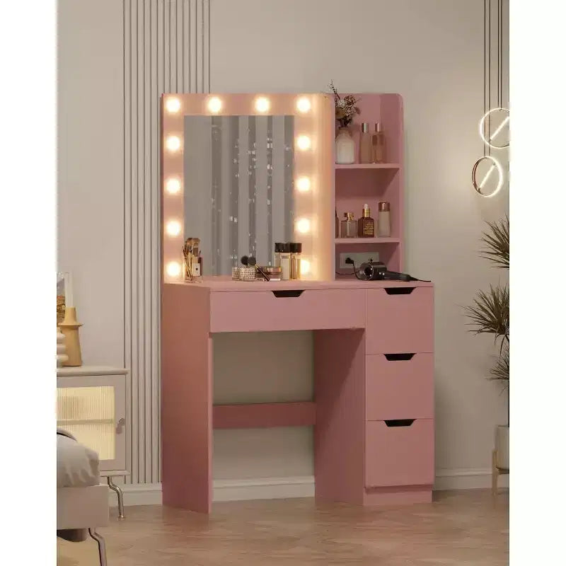 COZONY Coiffeuse avec miroir et lumières LED, Table de maquillage avec tiroirs et station de charge pour chambre à coucher