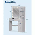 COZONY Coiffeuse avec miroir et lumières LED, Table de maquillage avec tiroirs et station de charge pour chambre à coucher