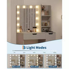 COZONY Coiffeuse avec miroir et lumières LED, Table de maquillage avec tiroirs et station de charge pour chambre à coucher