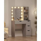 COZONY Coiffeuse avec miroir et lumières LED, Table de maquillage avec tiroirs et station de charge pour chambre à coucher