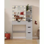 COZONY Coiffeuse avec miroir et lumières LED, Table de maquillage avec tiroirs et station de charge pour chambre à coucher