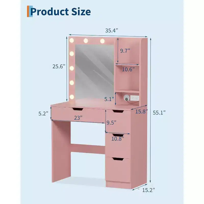 COZONY Coiffeuse avec miroir et lumières LED, Table de maquillage avec tiroirs et station de charge pour chambre à coucher