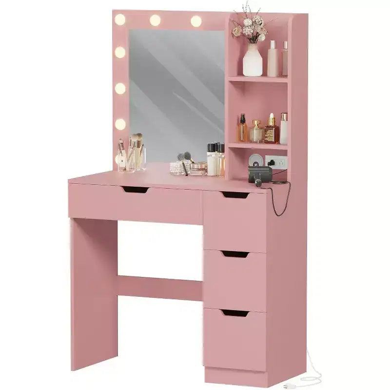 COZONY Coiffeuse avec miroir et lumières LED, Table de maquillage avec tiroirs et station de charge pour chambre à coucher