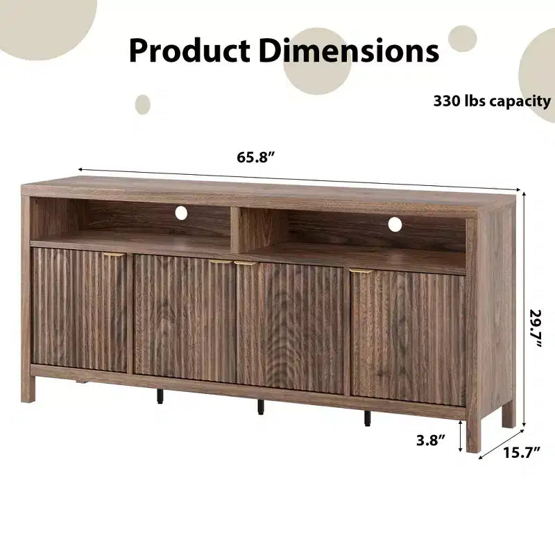 Buffet encastré à 4 portes, Grand buffet de cuisine, Buffet de style Mid-Century avec table de bar ou bar à café en bois pour salon, salle à manger ou entrée