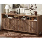 Buffet encastré à 4 portes, Grand buffet de cuisine, Buffet de style Mid-Century avec table de bar ou bar à café en bois pour salon, salle à manger ou entrée